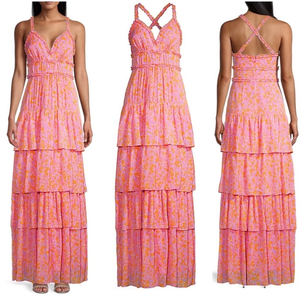 Likely Athena Print Gown - Pink/Orange size 0